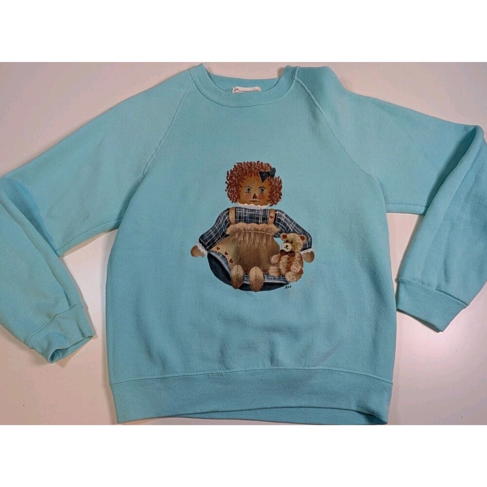 Vintage Hant Painted Sweatshirt Blue F Raggedy Ann Large Cheetah By Mervyns